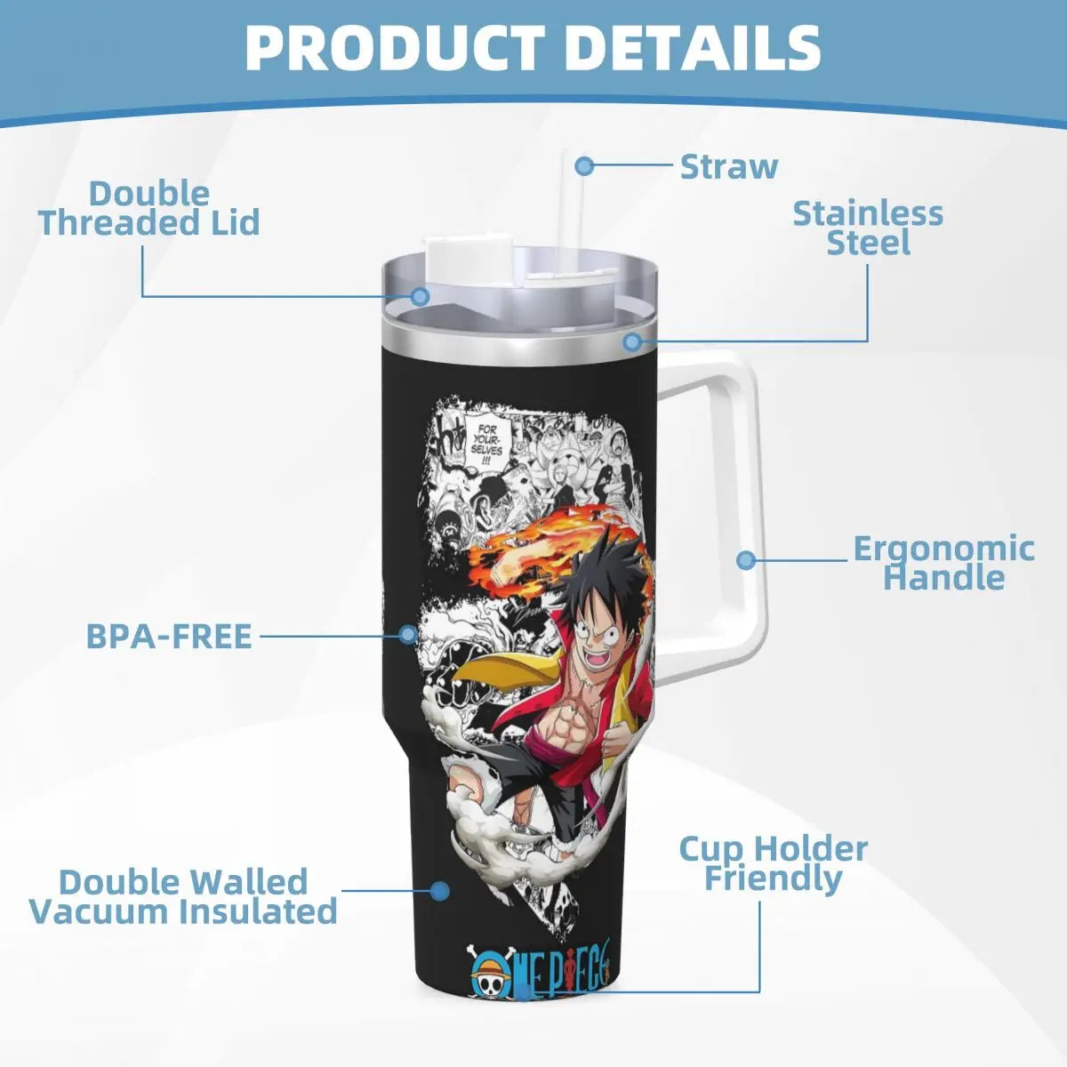 One Piece Going Merry Design Stainless Steel Stanley Tumbler - Ice Cold Water in Insulated Travel Mug