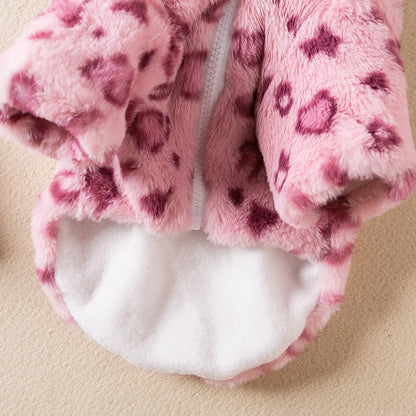 Winter Plush Pet Dog Clothes Leopard Print Pet Hoodies Warm Coat Puppy Jacket French Bulldog Dog Clothing For Small Medium Dogs