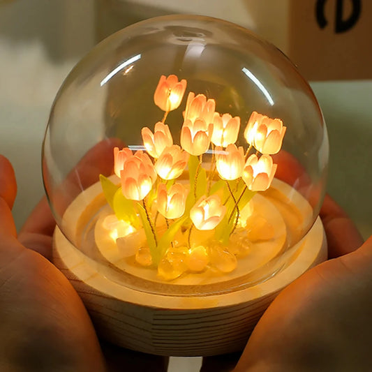 Handmade mini tulip night light, a romantic Valentine's Day gift.