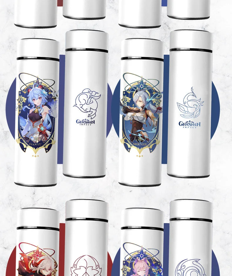 Genshin Impact Thermos Bottle, 4 Characters Design (Hutao, Klee, Beelzebul, Zhongli), Temperature Shown