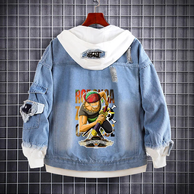 Full Front View of ONE PIECE Character Denim Jacket.