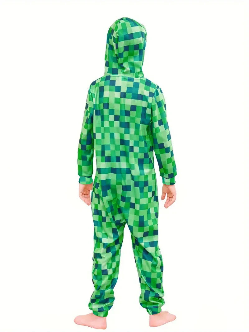 Boys Minecraft Creeper costume, pixelated green design, medium