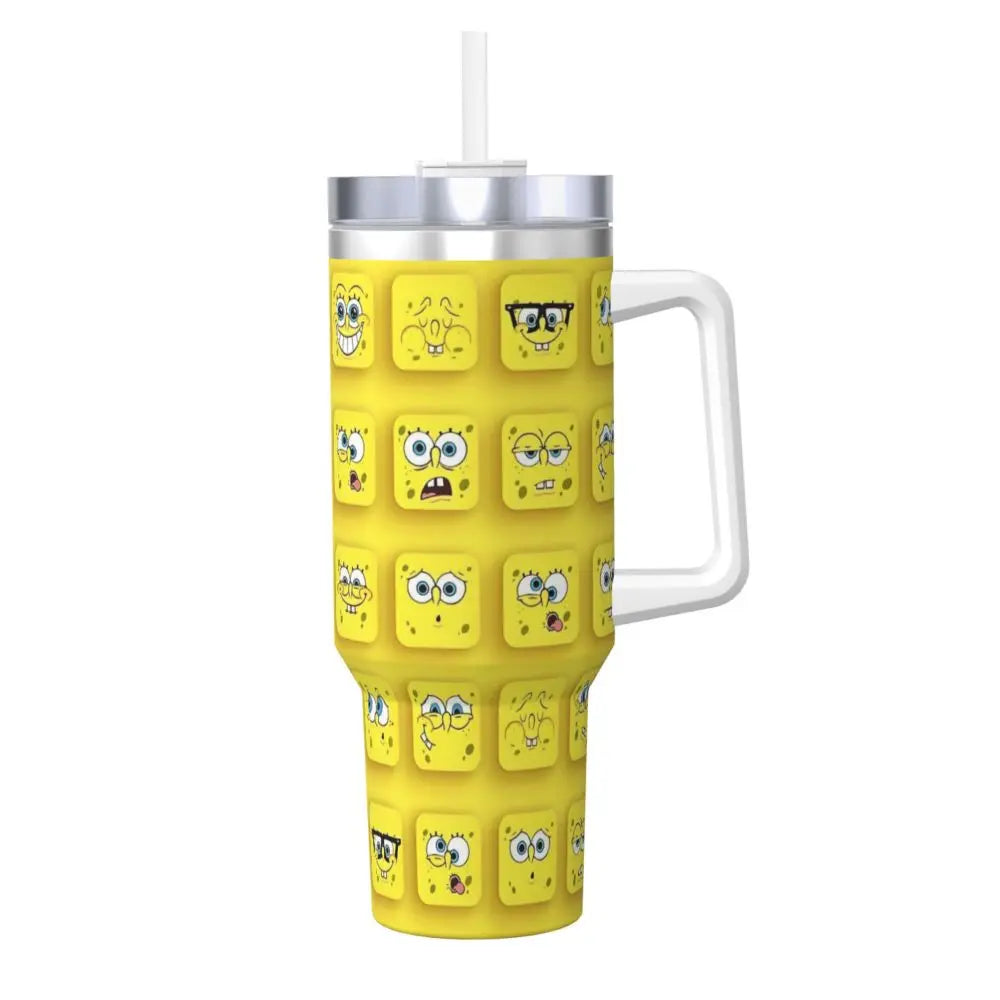 Stanley Tumbler 3D Funny Anime Stainless Steel Spongebob Cartoon Thermal Cup with Straw and Lid, Large Mug, Cold Drink Water Bottle, Owala Tumbler