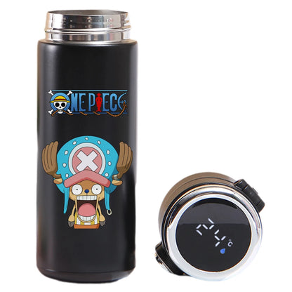 One Piece thermos: Luffy, Uta, Yamato design, smart temperature display.