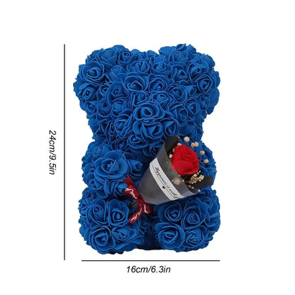 Top view, red rose bear in gift box, Valentine's Day present idea