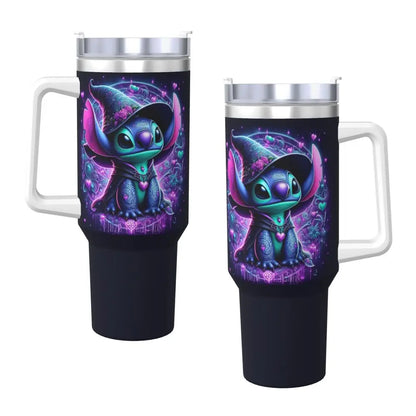 40oz Stitch Stainless Steel Tumbler with Straw & Lid - Cute Cartoon Anime Halloween Insulated Water Bottle Cup