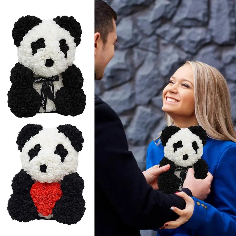 Red Immortal Rose Panda Bear with Heart - Valentine's Day Gift