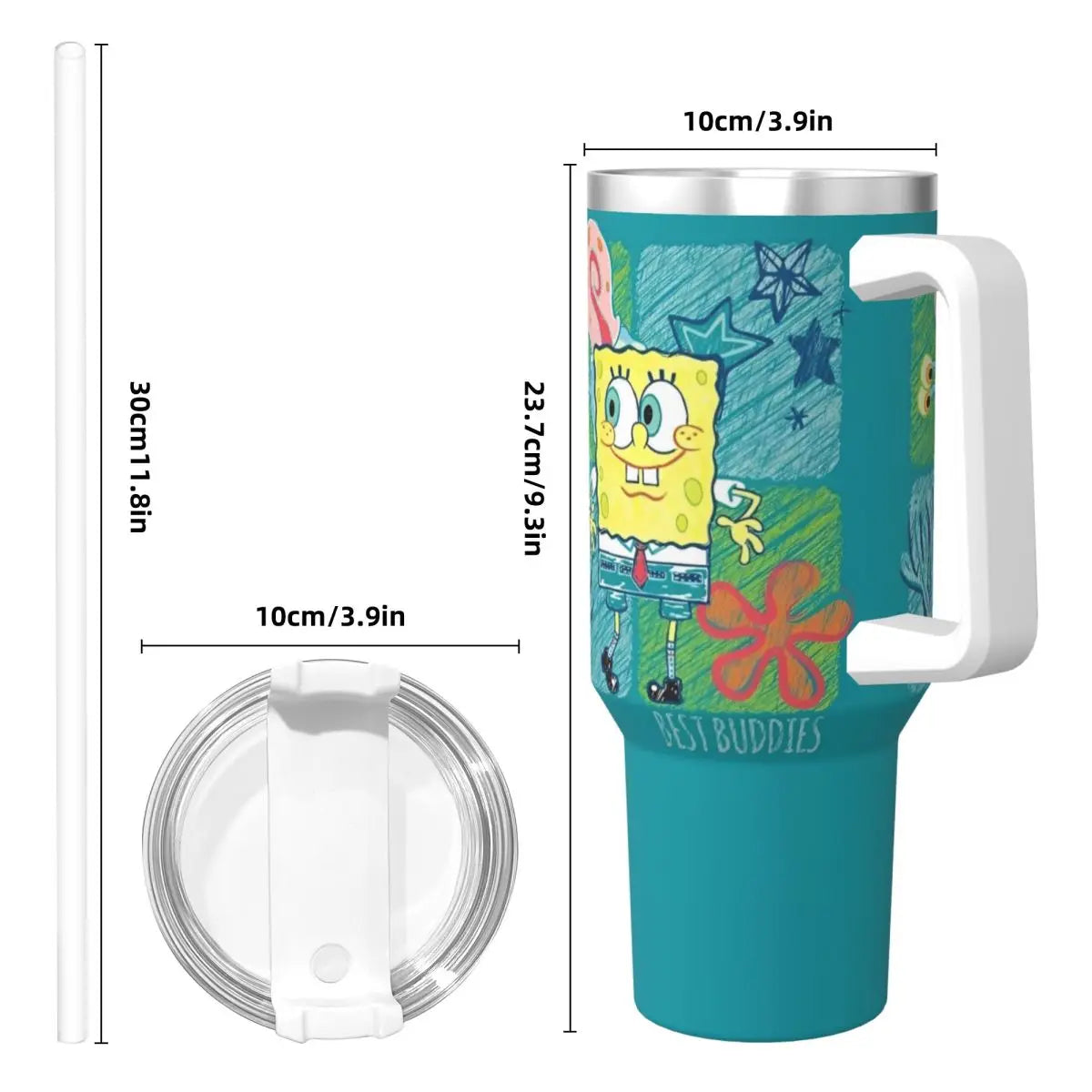 Reusable Spongebob Tumbler: Featuring matching straw and character details.