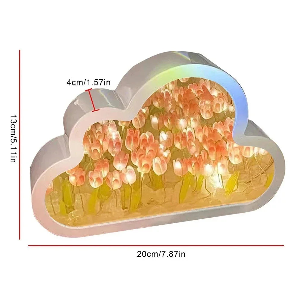 White Tulip Cloud Night Light - Handmade, Romantic DIY Mirror Lamp