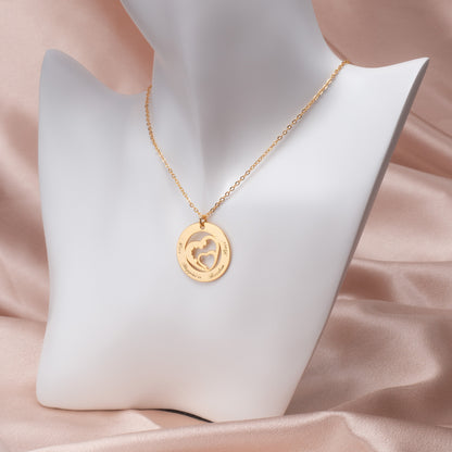 Sterling Silver Circle & Heart Pendant Necklace: Detailed close-up highlighting the polished silver finish and delicate intertwined design. (Focuses on material and specific details)