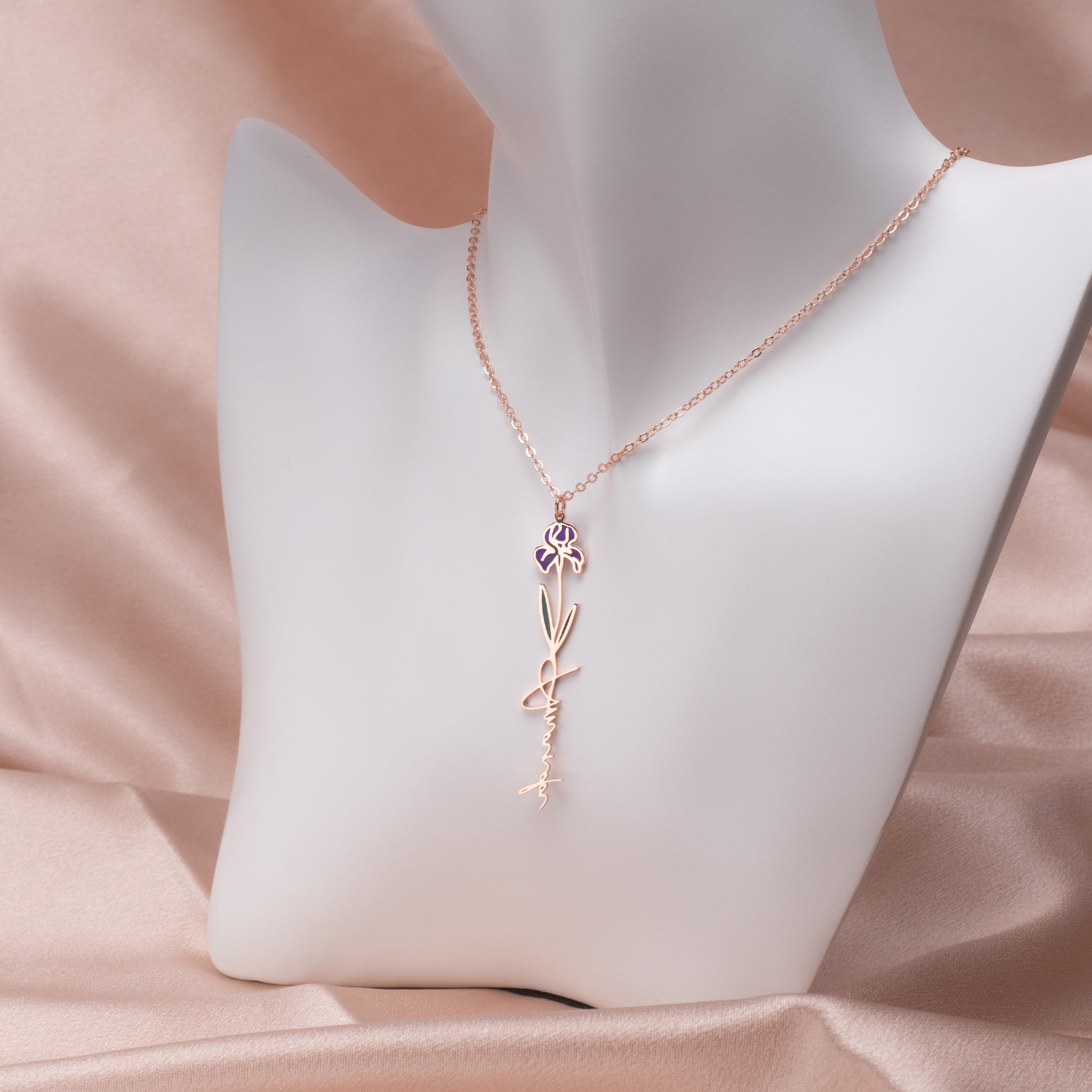 Rose gold version of the minimalist stainless steel necklace, layered delicately on a female model's collarbone. (Specifies a color variant and placement)