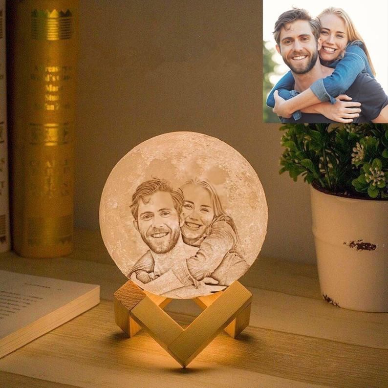 Personalized 3D Moon Lamp with Custom Photo and Text – Unique Lunar Night Light Gift - High Quality Image