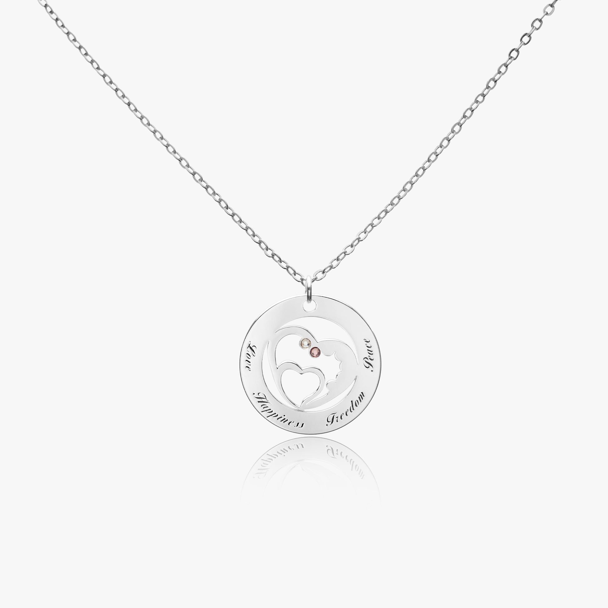 Diamond Heart in Circle Pendant Necklace - 925 Sterling Silver and Copper