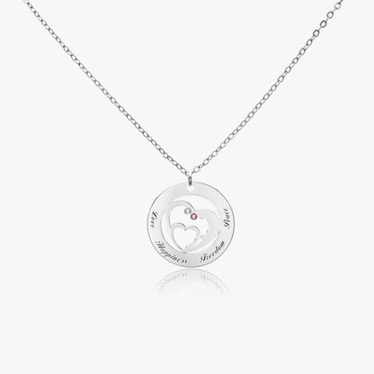 Diamond Heart in Circle Pendant Necklace - 925 Sterling Silver and Copper